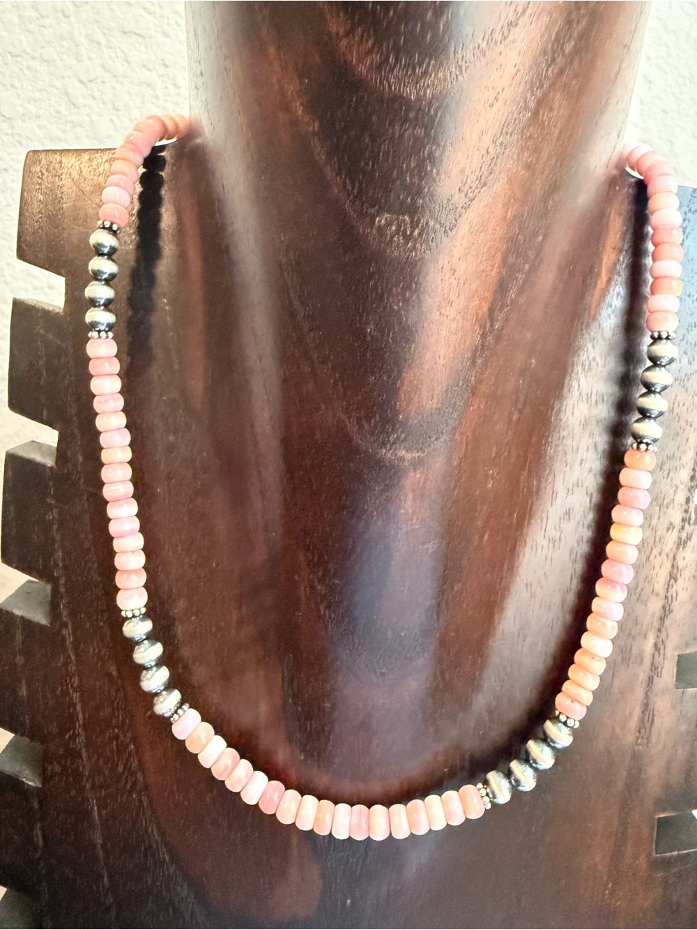 Sterling silver pink conch bead necklace 18 inch